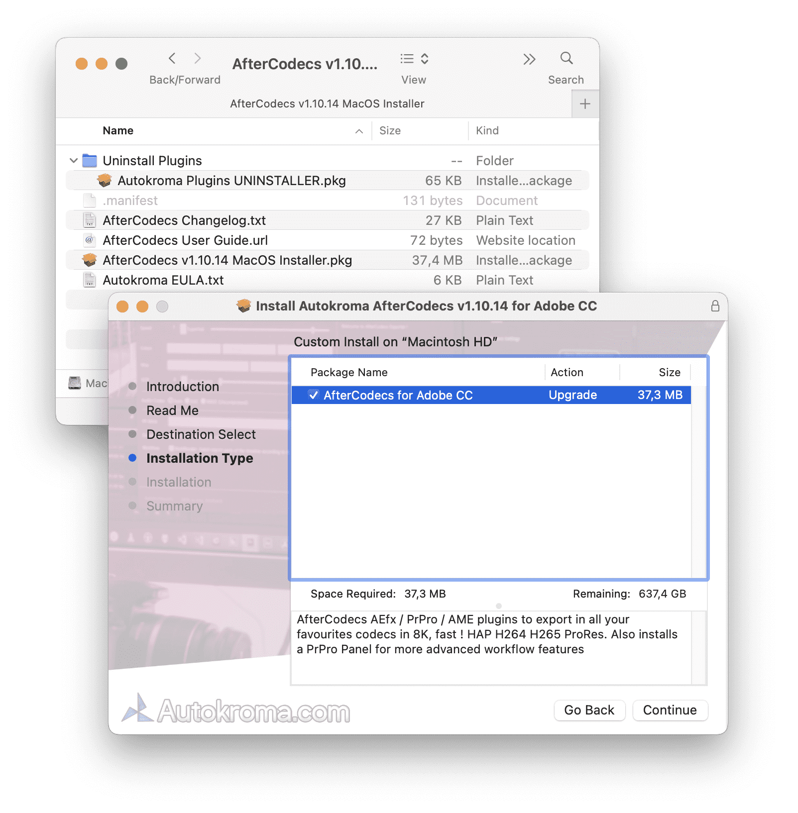 Installer AfterCodecs MacOS 2