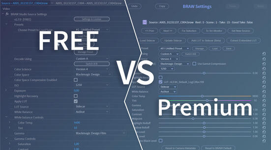 BRAW Studio FREE versus Premium License