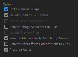 Premiere Pro Project Manager Consolidate And Transcode Options