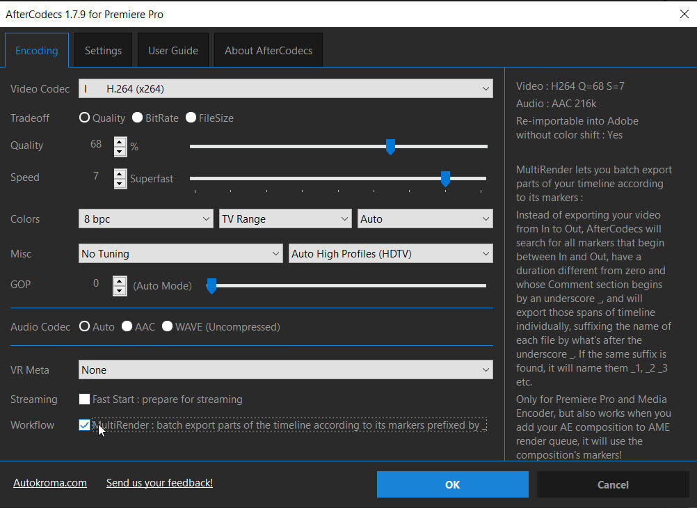 AfterCodecs MultiRender Panel Configure